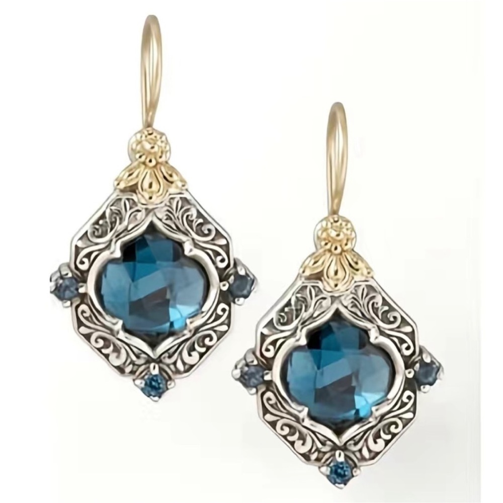 Filigree SILVER GOLD VINTAGE STYLE SAPPHIRE EARRINGS Vintage Style - Picture 2 of 10